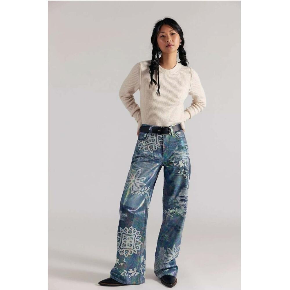Free People "We The Free" Tinsley Printed High-Rise Illusions jeans | Size 33